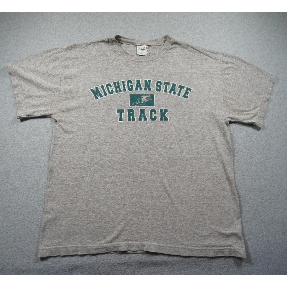 Vintage Michigan State University Shirt Mens‎ Large Gray College Track NCAA Tee
